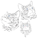 Cat Family Stencil - Pet Animal Kitten Feline Heads Mural