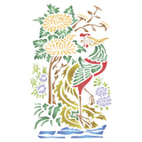 Oriental Pheasant Stencil - Traditional Asian Chinese Bird with Flowers