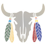 Bull Skull Stencil - Boho Cow Head Feathers