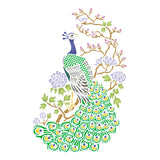 Oriental Peacock Stencil - Asian Peacock Bird and Flowering Tree