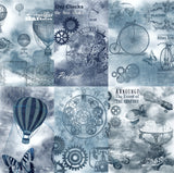 Denim Steampunk Rice Paper- 6 x Different Printed Mulberry Paper Images 30gsm