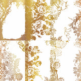 Gold Overlay Frames Rice Paper- 6 Unique Printed Mulberry Paper Pages 30gsm