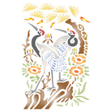 Oriental Herons Stencil - Traditional Asian Chinese Birds with Flowers