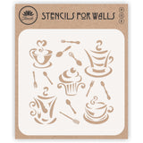 Coffee n Cake Stencil - Stylized Decorative Images Coffee Cup and Cupcake