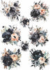 Black Bouquet Rice Paper- 8 Unique Bouquet Images Printed on 36gsm