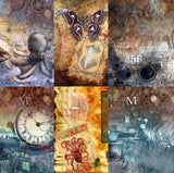 Dark Steampunk Rice Paper- 6 x Different Printed Mulberry Paper Images 30gsm